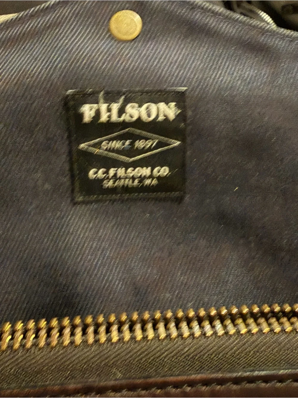 Filson Navy Canvas Briefcase with Brown Leather Handles
